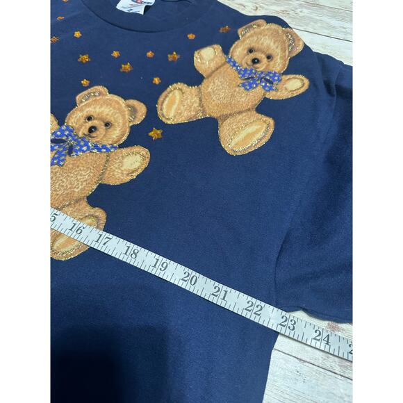Jerzees Heavyweight T-Shirt Teddy Bear Vintage 90s Short Sleeve Size XL Navy - Picture 5 of 6